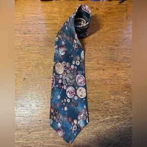 Vintage Christian Dior Monsieur All Silk Teal Purple Circle Abstract Pattern Tie